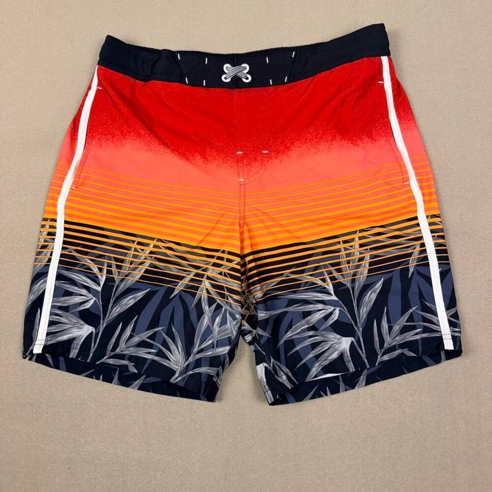 Wonder Nation Board Shorts Boys Size L 10-12 Husky Red Sunset Palm Tree Swim